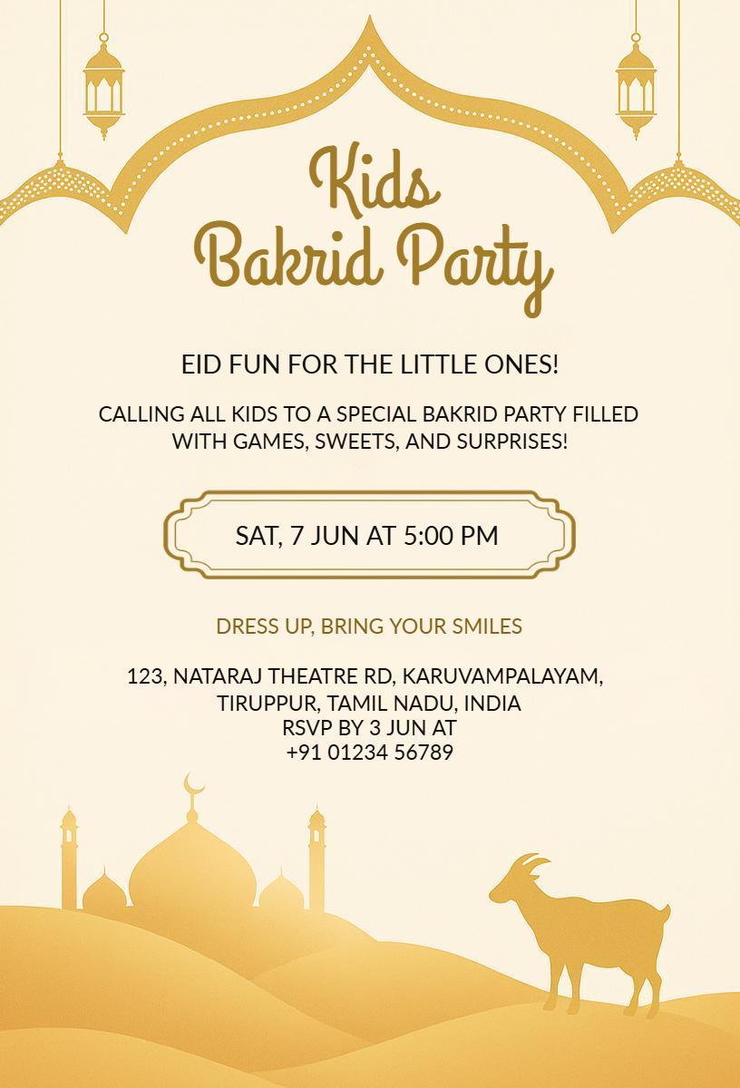 Fun Kids Bakrid Celebration Party Invitation Template