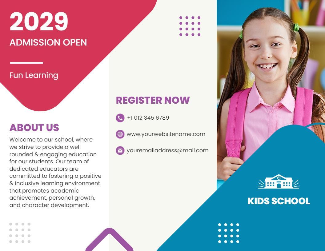Fun Learning Kids School Admission and Registration Brochure Template