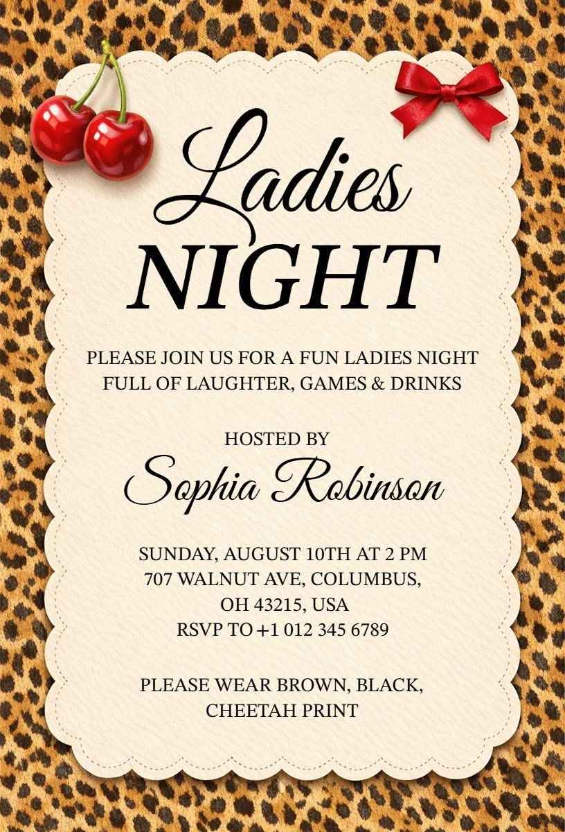 Fun Leopard Print Ladies Night Out Celebration Invitation Template