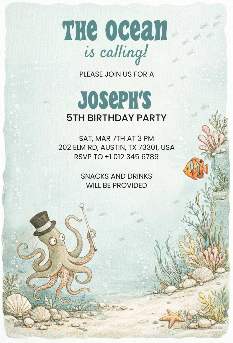 Fun Ocean Adventure 5th Birthday Party Invitation Template