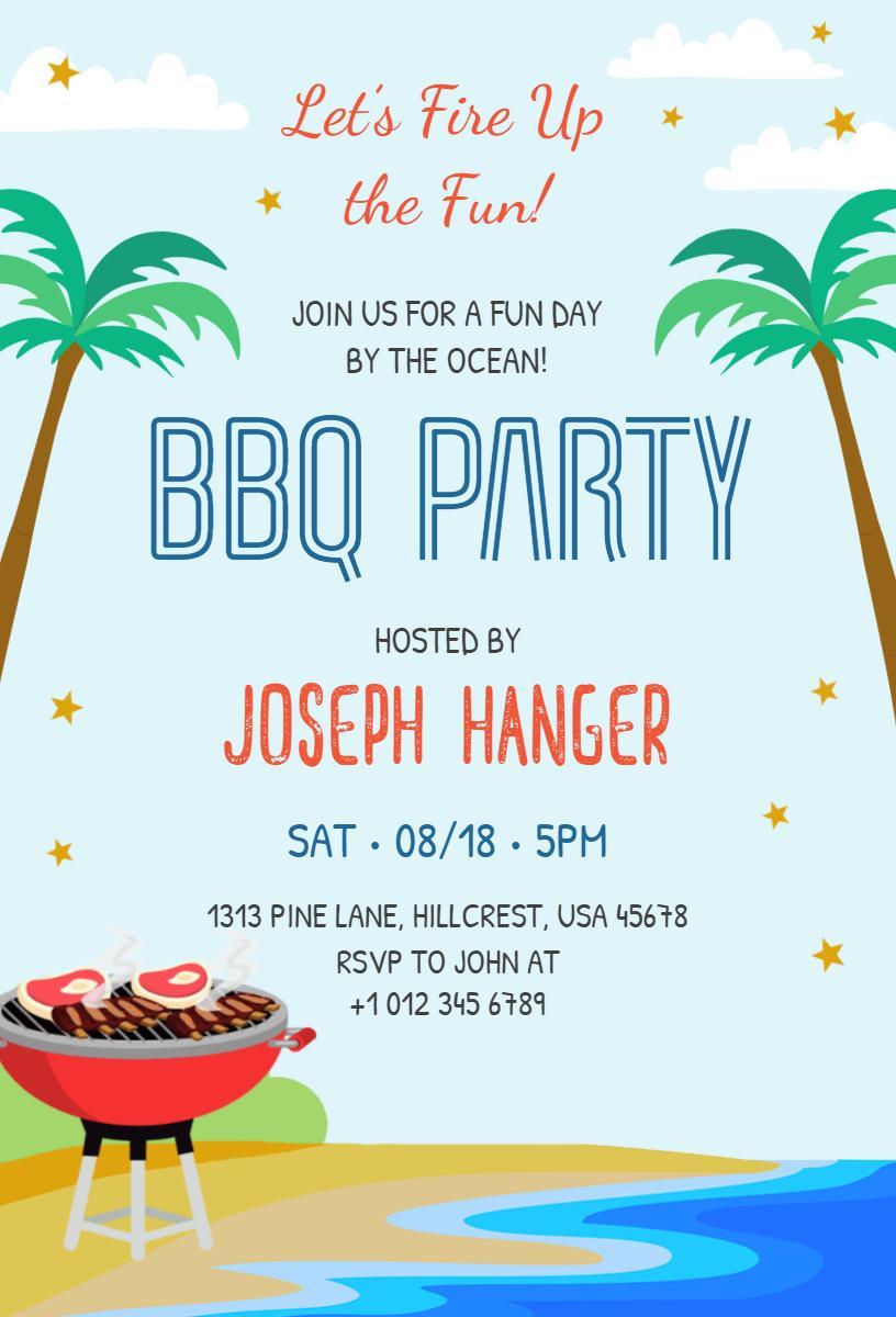 Fun Oceanfront Summer BBQ Party Celebration Invitation Template