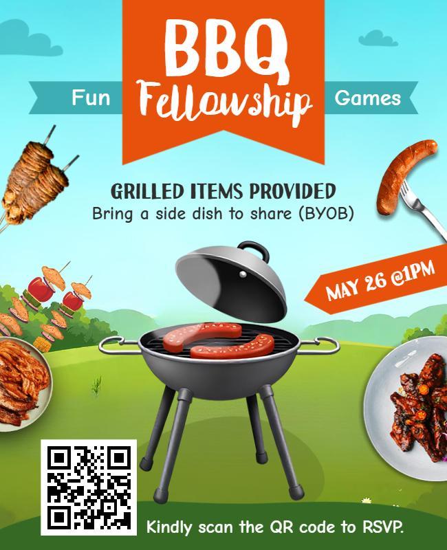 Fun Outdoor BBQ Fellowship Event Flyer Template Template