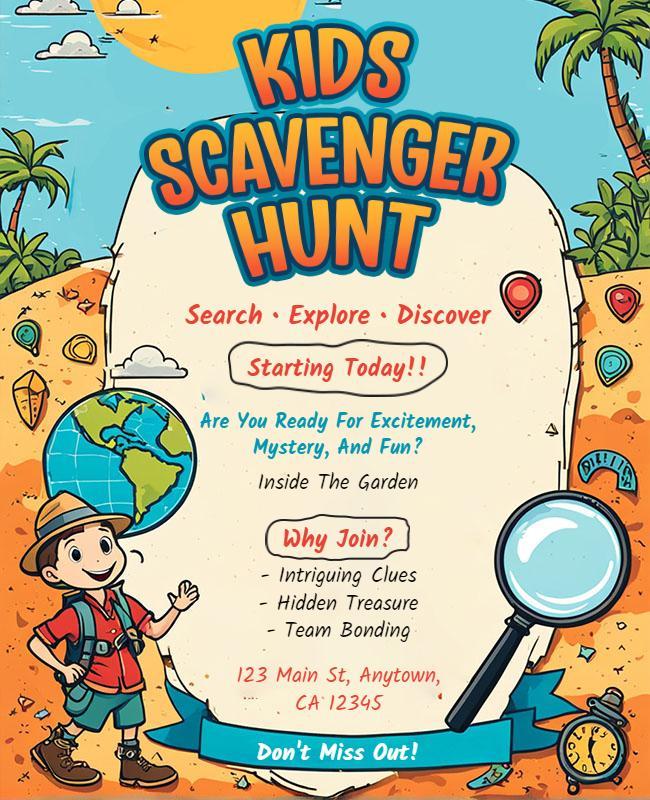 Fun Outdoor Kids Scavenger Hunt Flyer Template