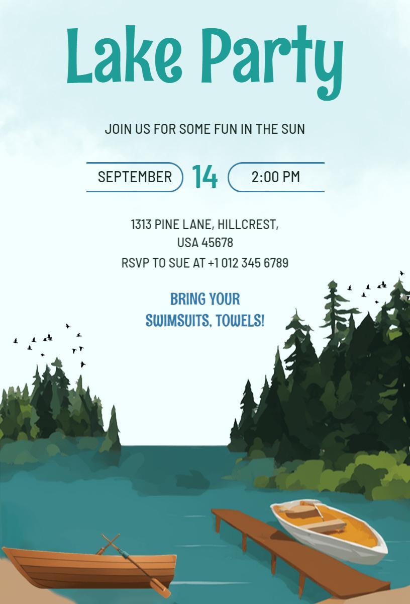 Fun Outdoor Lake Celebration Swimming Party Invitation Template