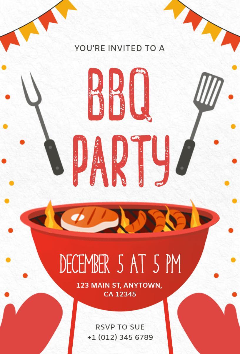 Fun Outdoor Summer BBQ Party Celebration Invitation Template
