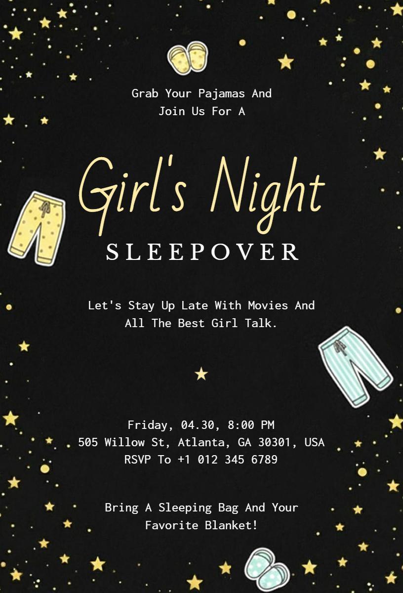 Fun Pajama Themed Ladies Night Out Sleepover Invitation Template