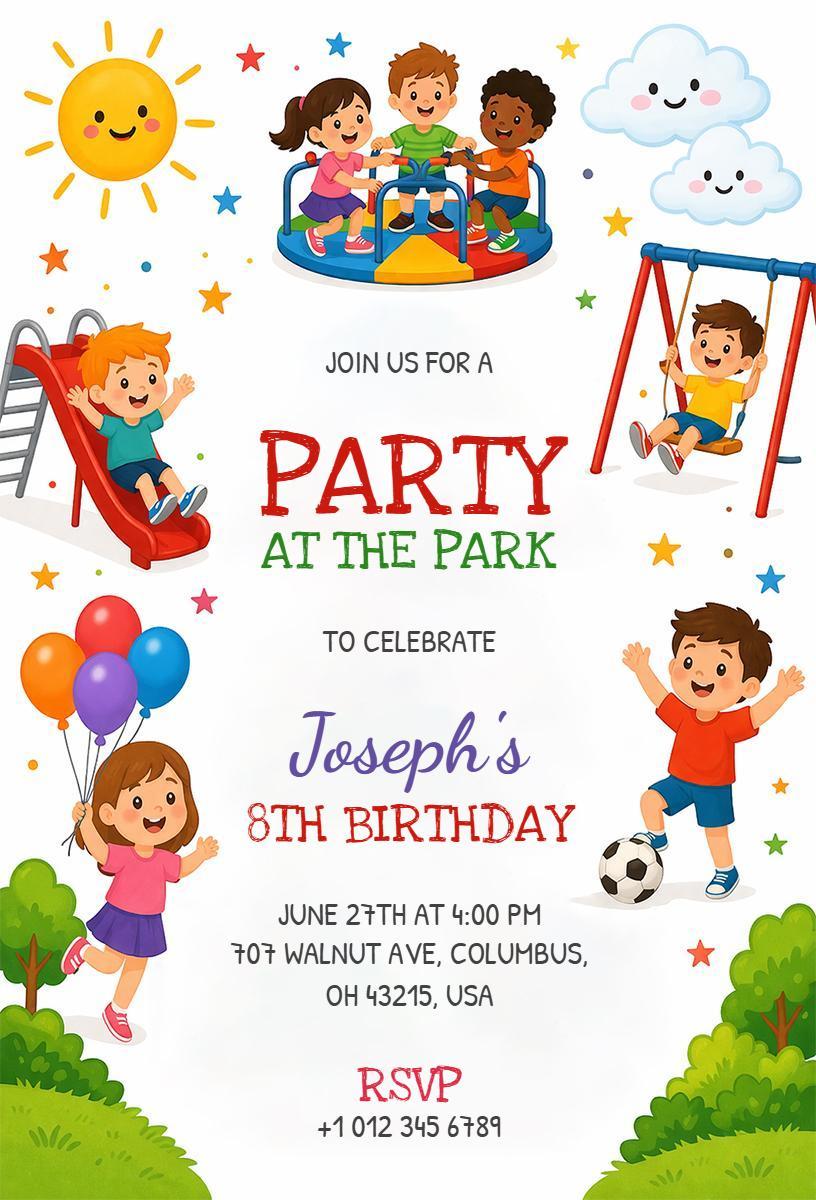 Fun Park Celebration Kids Birthday Party Invitation Template