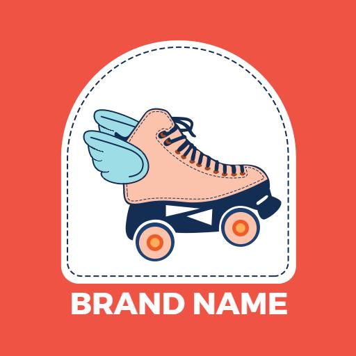 Fun Pink Skating Roller Skate with Wings Logo Template