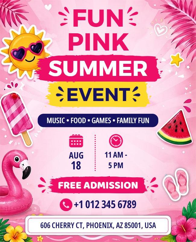 Fun Pink Summer Event Flyer Template