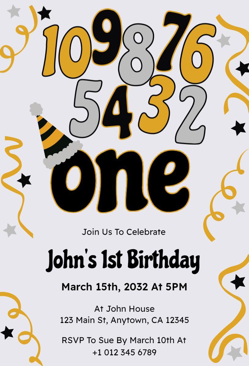 Fun Playful Colorful One Year Birthday Celebration Invitation Template