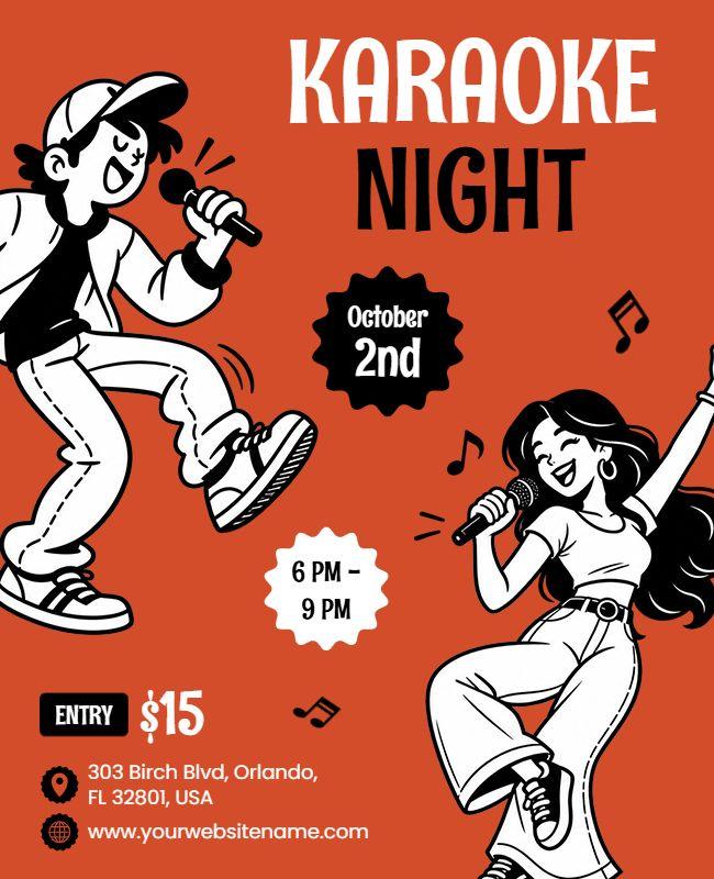 Fun Playful Orange Karaoke Party Night Flyer Template