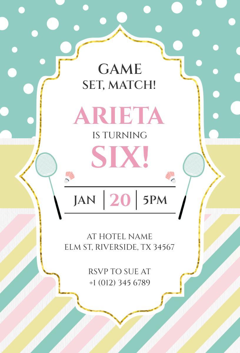Fun Playful Tennis Theme Birthday Celebration Invitation Template
