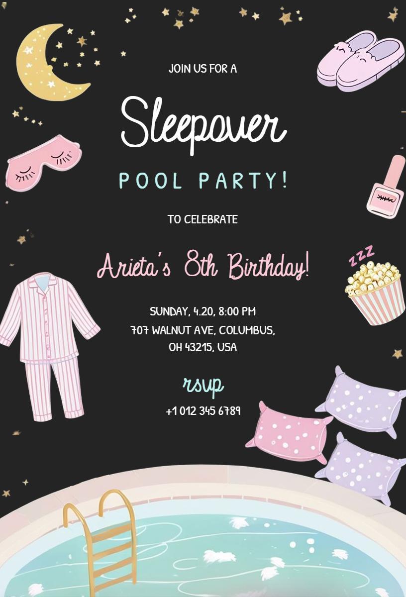 Fun Pool Sleepover Party Celebration Invitation Template