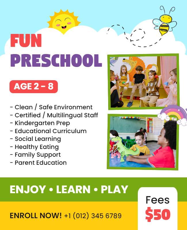 Fun Preschool Enrollment Flyer Template