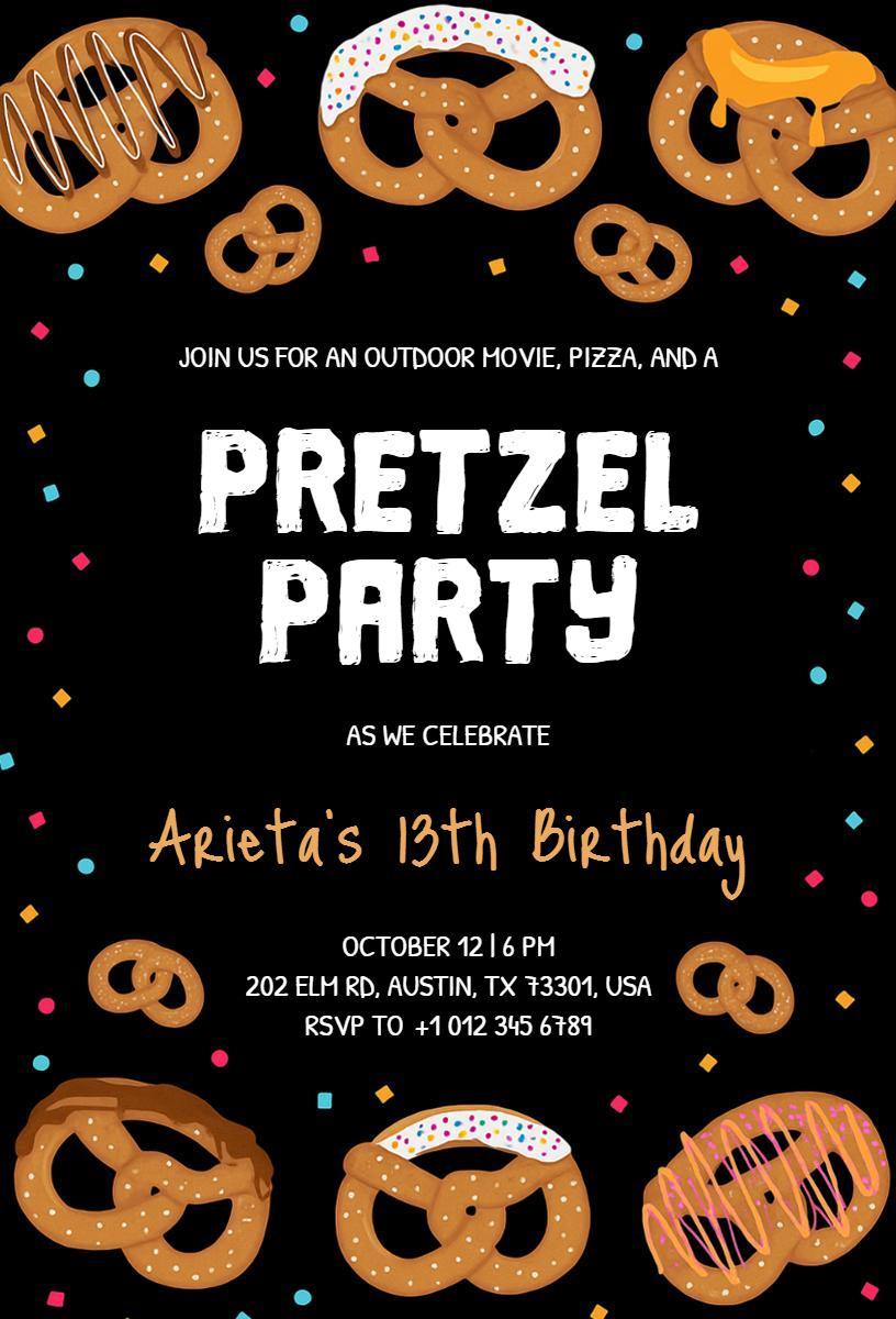 Fun Pretzel-Themed Birthday Celebration Party Invitation Template