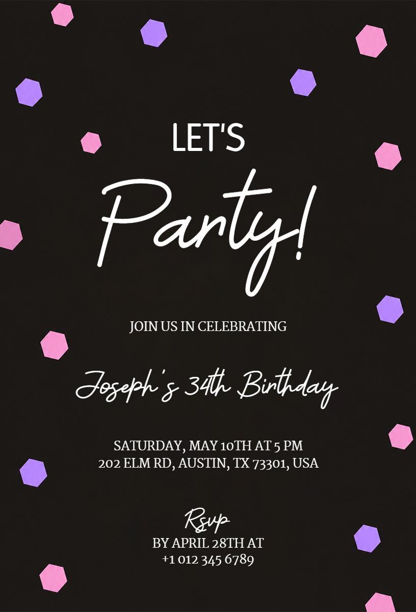 Fun Purple and Pink Celebration Birthday Invitation Template