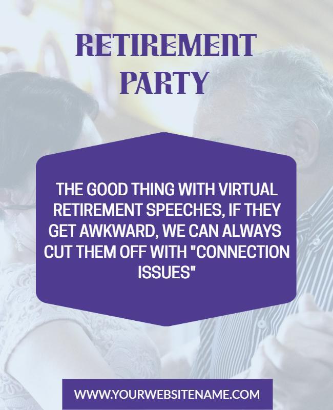 Fun Purple Virtual Retirement Party Humor Poster Template