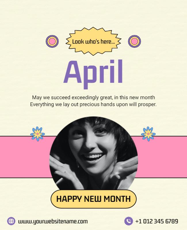 Fun Retro April New Month Celebration Poster Template