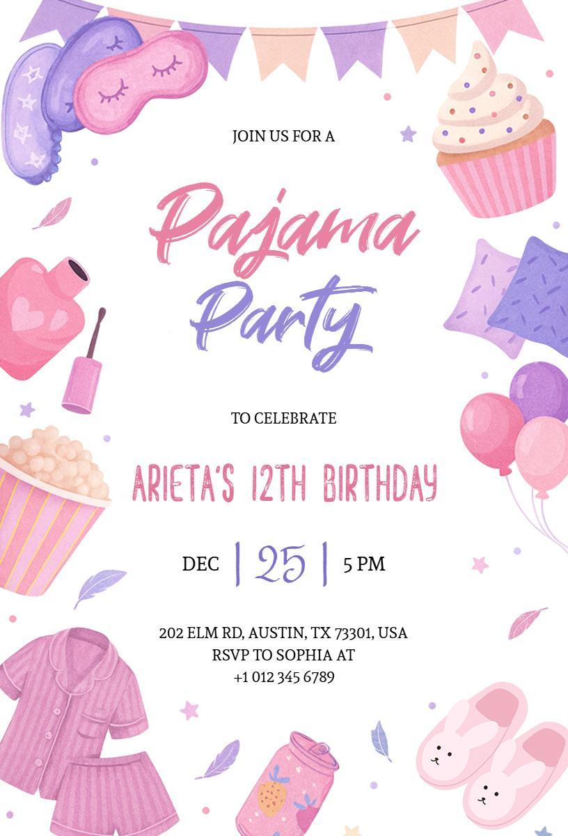 Fun Sleepover Celebration Pajama Party Invitation Template