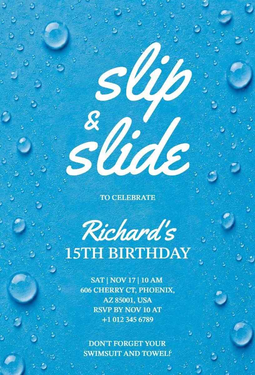Fun Slip and Slide Water Themed Birthday Celebration Invitation Template