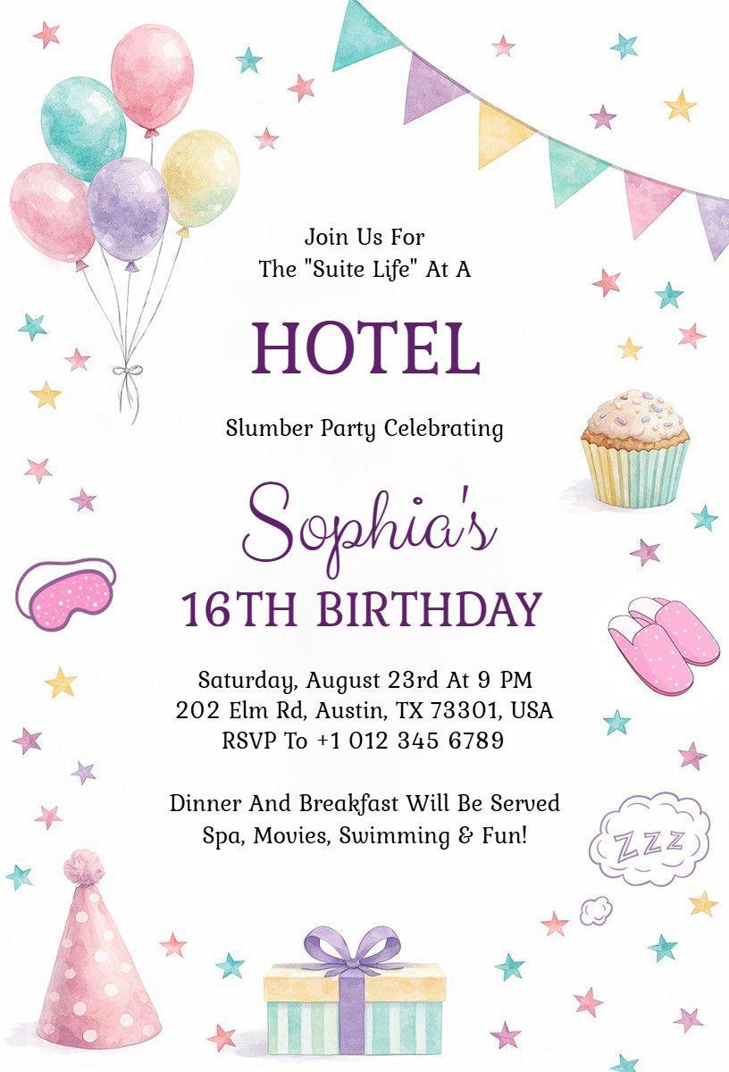 Fun Slumber Party Sweet 16 Birthday Celebration Invitation Template