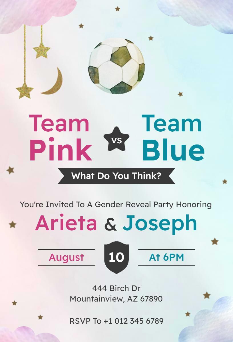 Fun Soccer Theme Gender Reveal Party Invitation Template