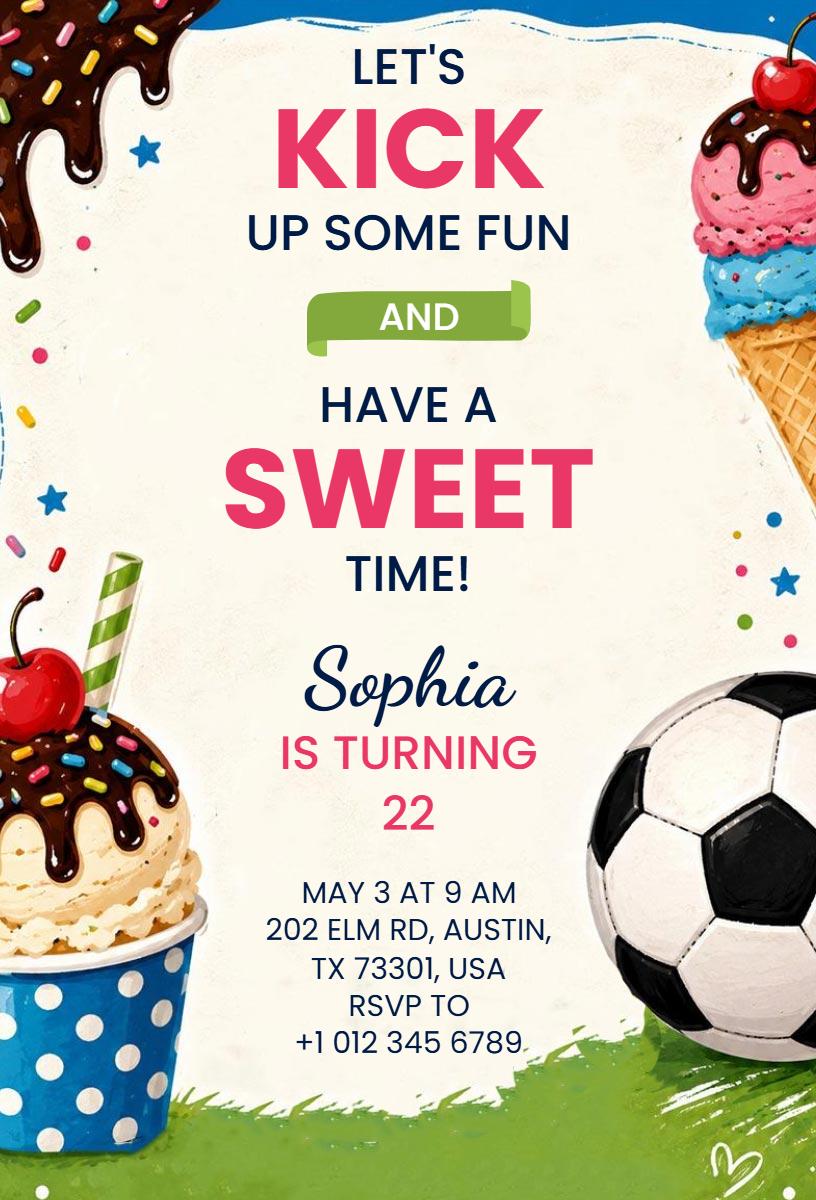 Fun Soccer Themed Sweet 22nd Birthday Celebration Invitation Template