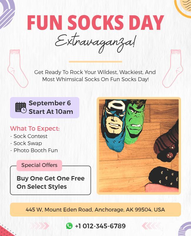 Fun socks day event celebration flyer template