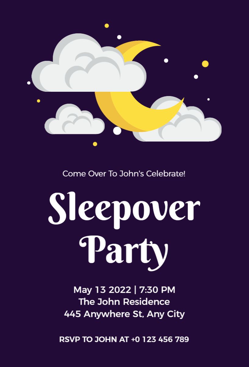 Fun Starry Night Sleepover Party Invitation Template