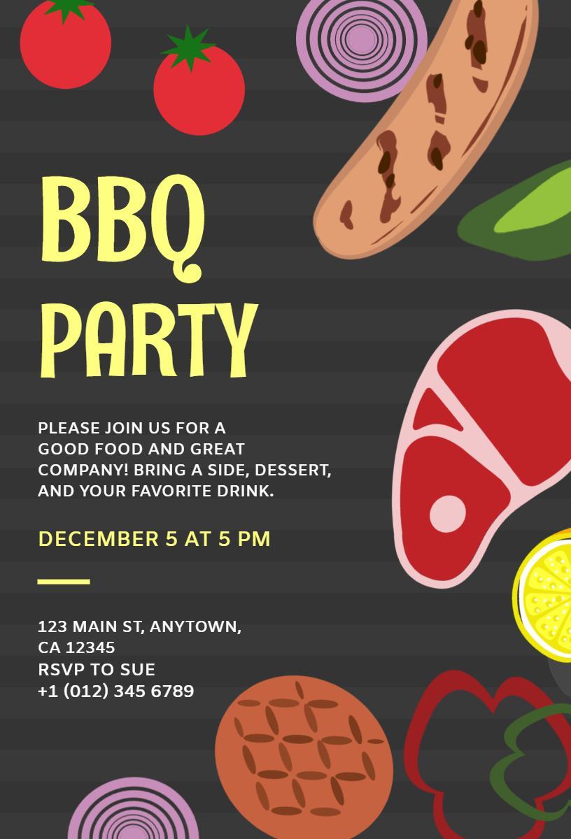 Fun Summer BBQ Feast Outdoor Gathering Invitation Template