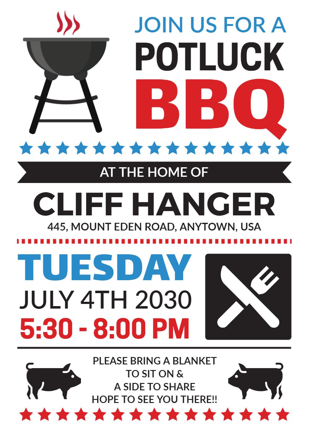 Fun Summer Outdoor BBQ Potluck Gathering Invitation Template