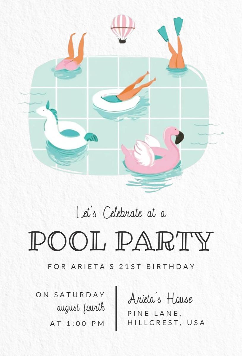Fun Tropical 21st Birthday Pool Party Invitation Template