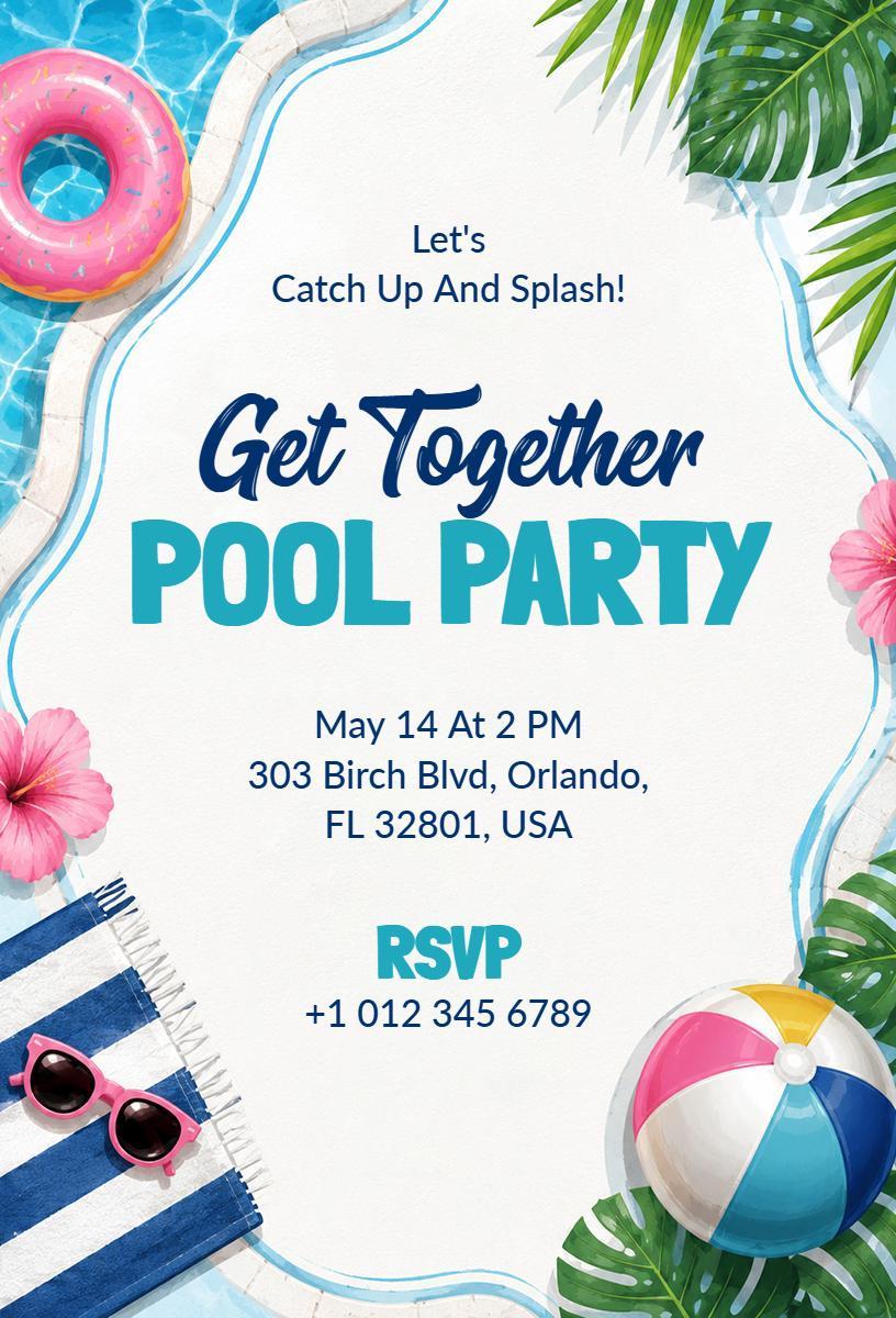 Fun Tropical Summer Pool Party Celebration Invitation Template