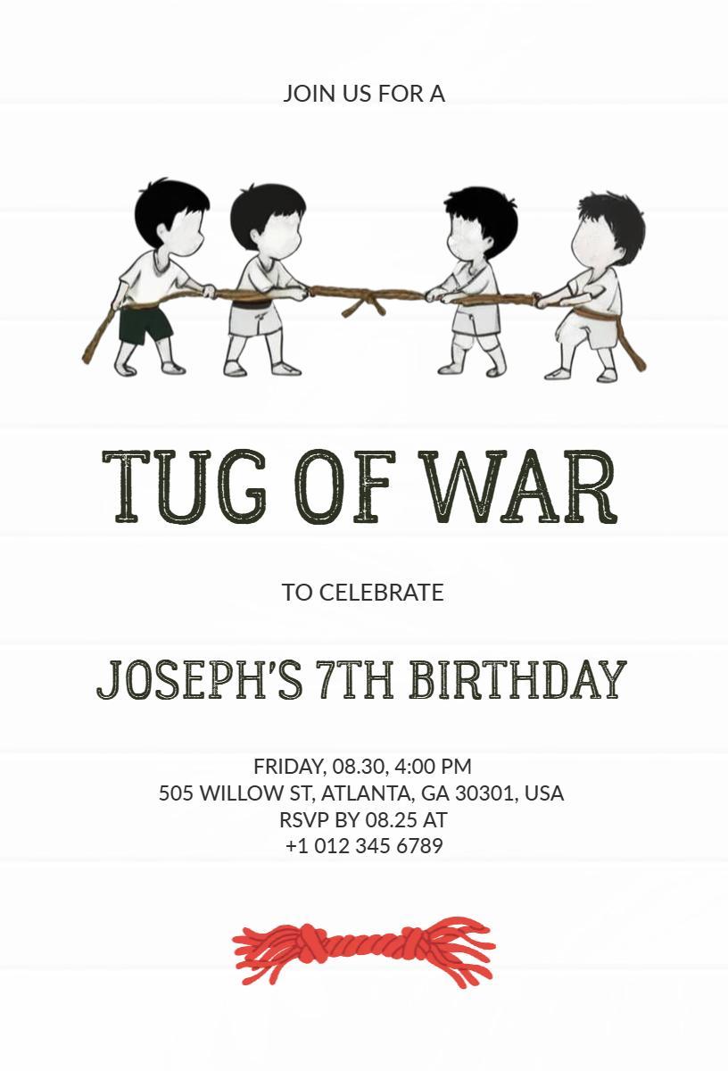 Fun Tug of War Kids Birthday Celebration Invitation Template