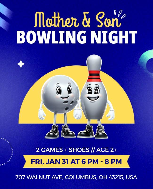 Fun Vibrant Mother and Son Bowling Night Poster Template