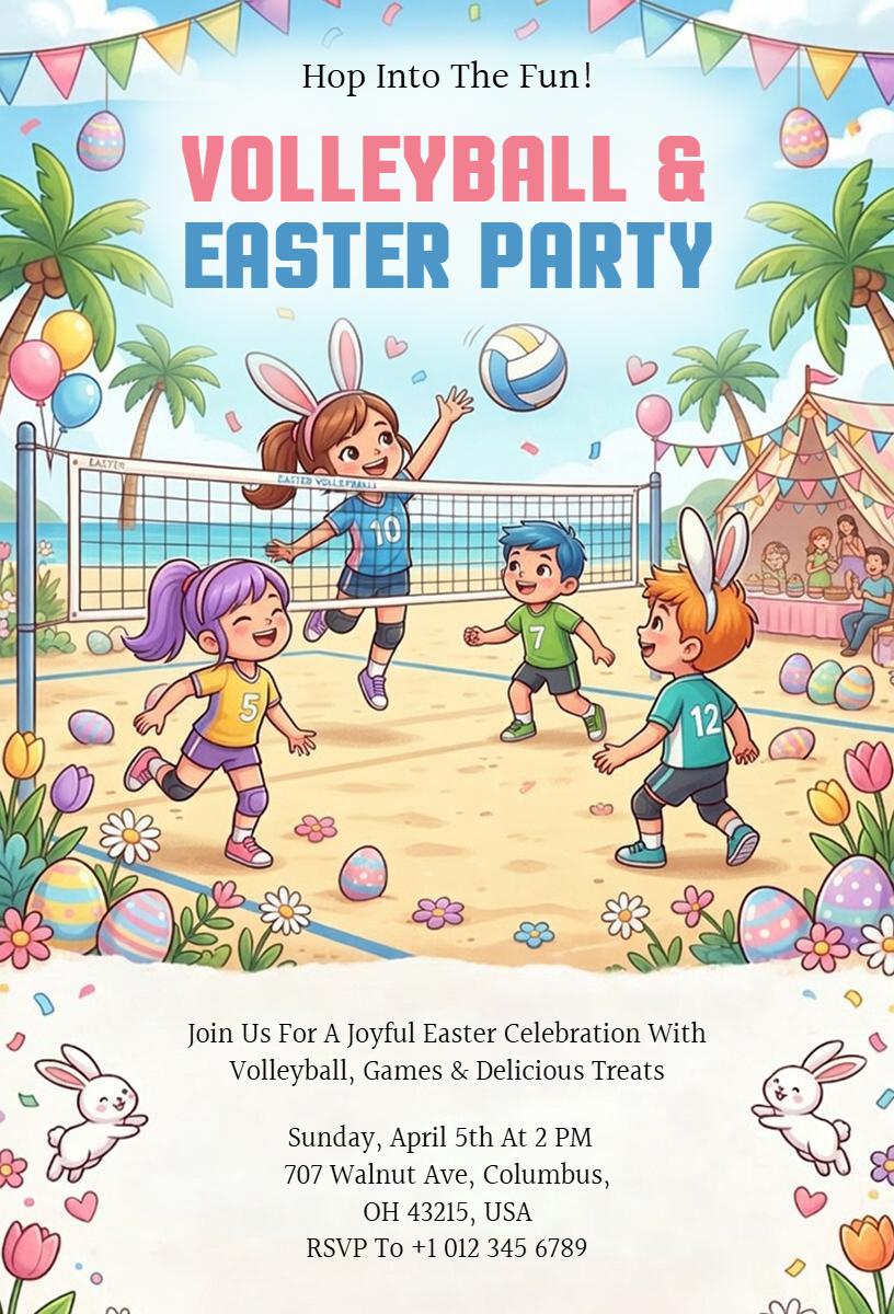 Fun Volleyball Easter Celebration Party Invitation Template