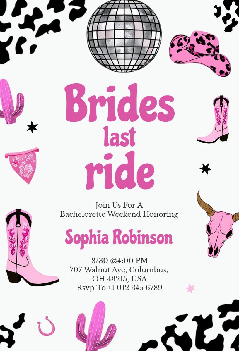 Fun Western-Themed Bachelorette Party Celebration Invitation Template