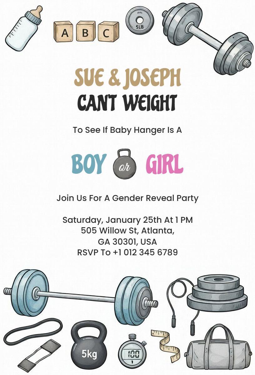 Fun Workout-Themed Gender Reveal Celebration Invitation Template