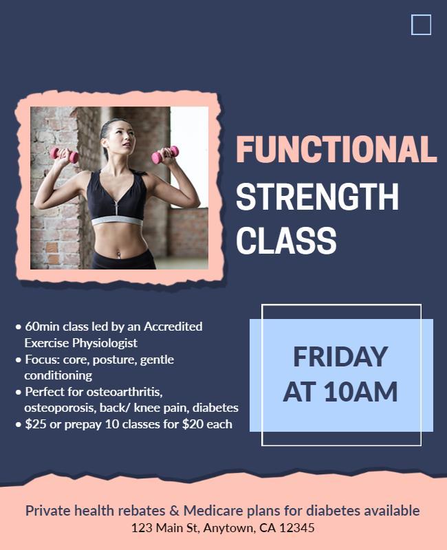 Functional Blue Strength Training Class Fitness Poster Template