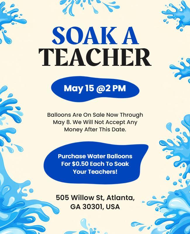 Fundraising Event Soak a Teacher Flyer Template