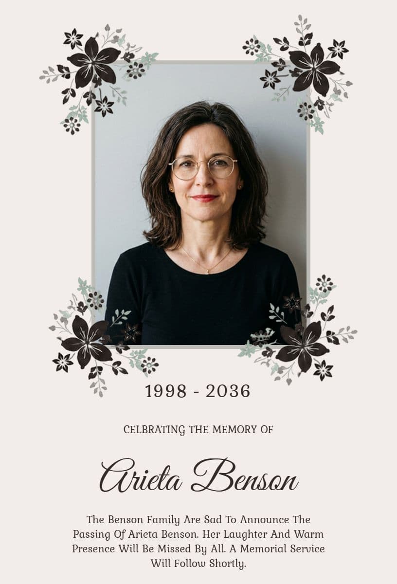 Funeral and Memorial Gathering Announcement Template
