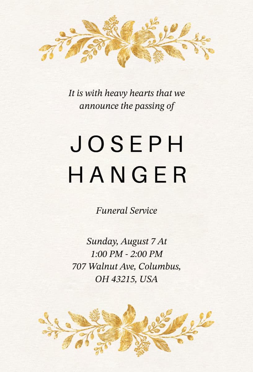 Funeral Service Memorial Announcement Template