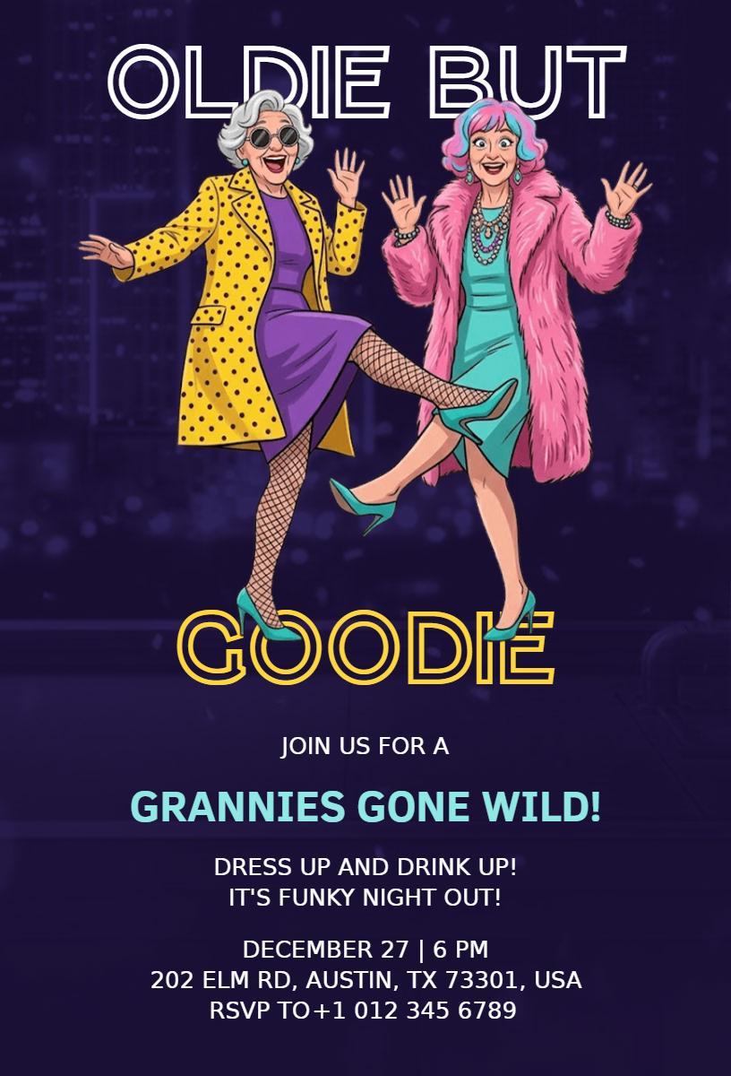 Funky Grannies Gone Wild Party Celebration Invitation Template