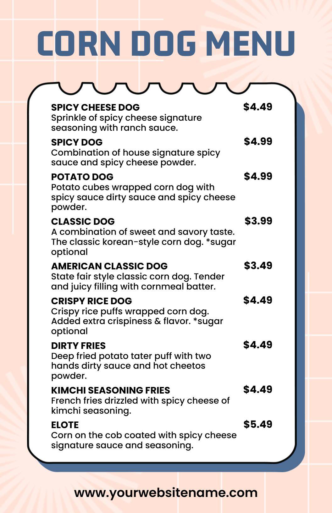 Funky Retro Chic Corn Dog Specialty Menu Template