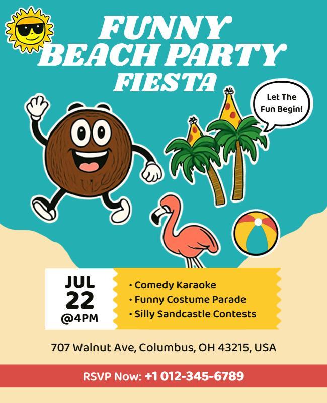 Funny Beach Party Fiesta Event Flyer Template