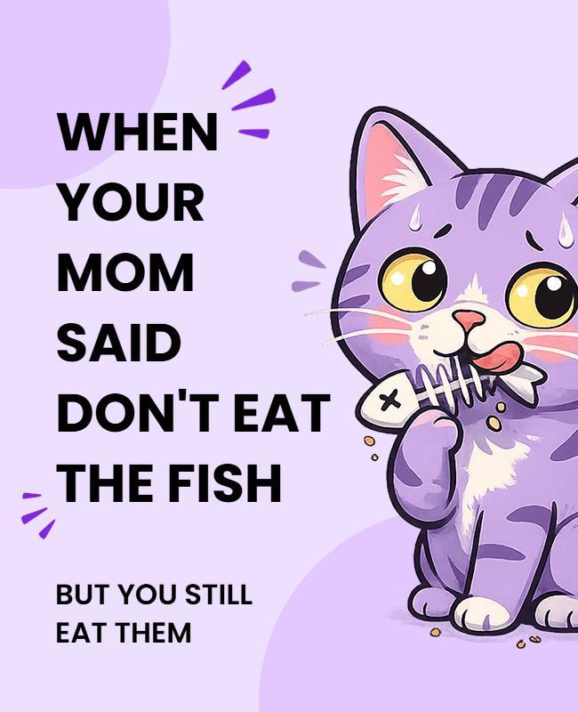 Funny Cat with Fish Meme Poster Template