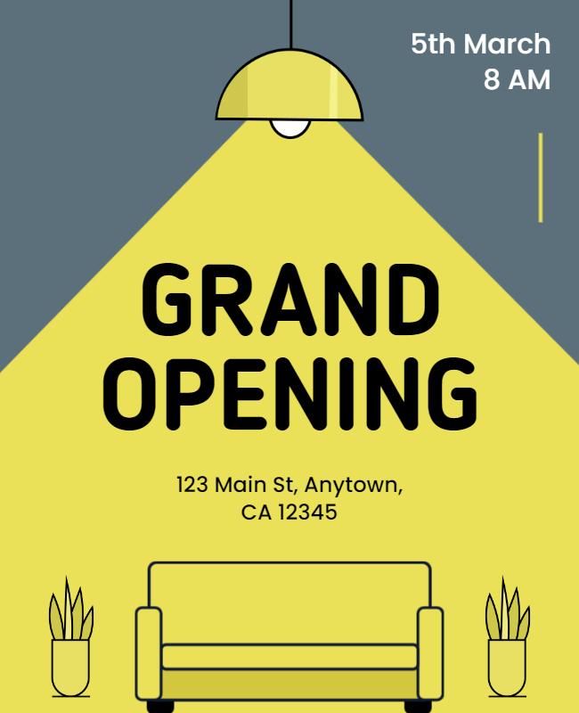 Vibrant Yellow Modern Grand Opening Event Flyer Template