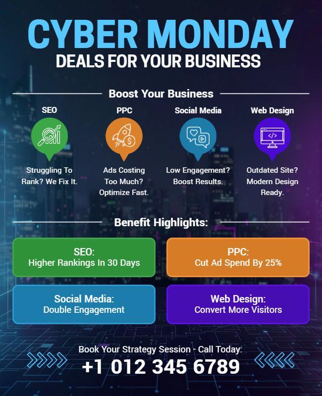 Futuristic Cyber Monday Business Deals Promotion Flyer Template