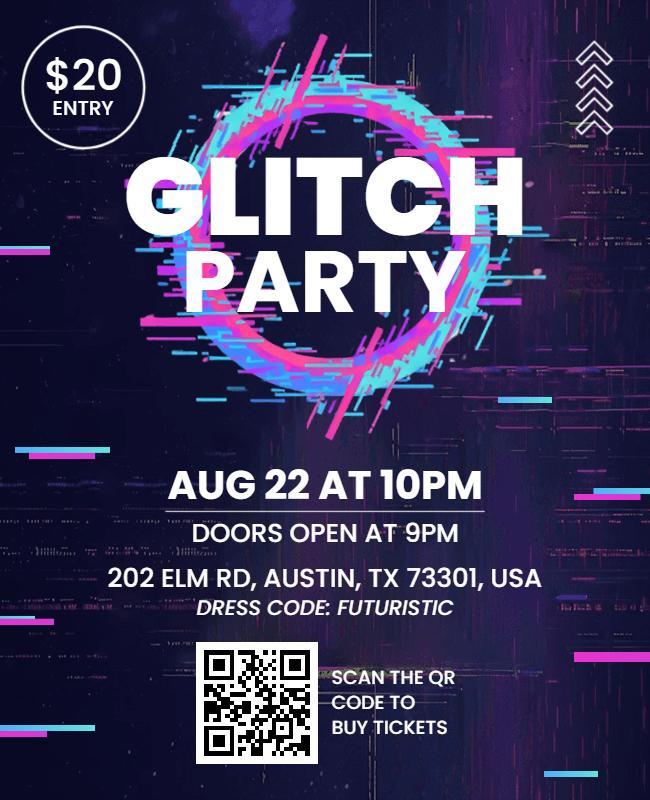 Futuristic Glitch Design for Night Club Party Flyer Template