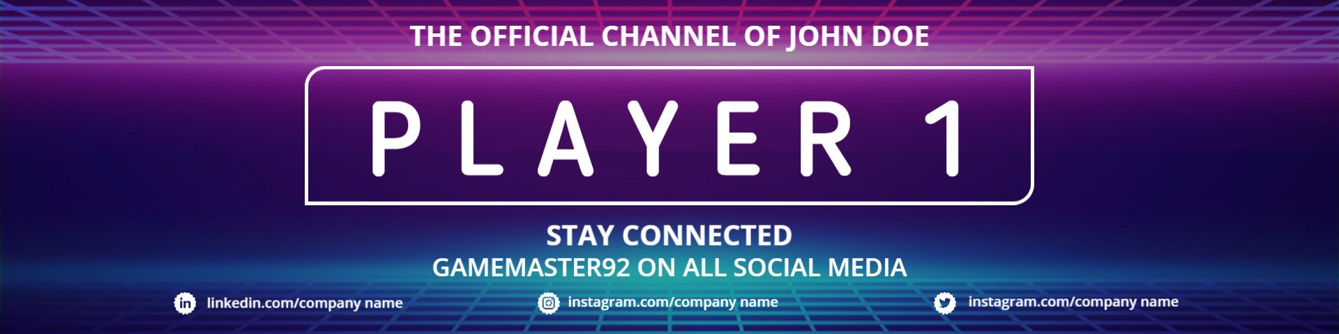 Futuristic Neon Player 1 Theme for Twitch Channel Banner Template